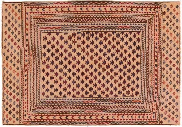 Afghan Kelim Gol Barjasta Teppich 120x180 Handgewebt Gold Geometrisch Handarbeit Gewebt