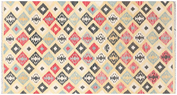 Afghan Maimana Kelim Teppich 100x190 Handgewebt Bunt Geometrisch Handarbeit Gewebt