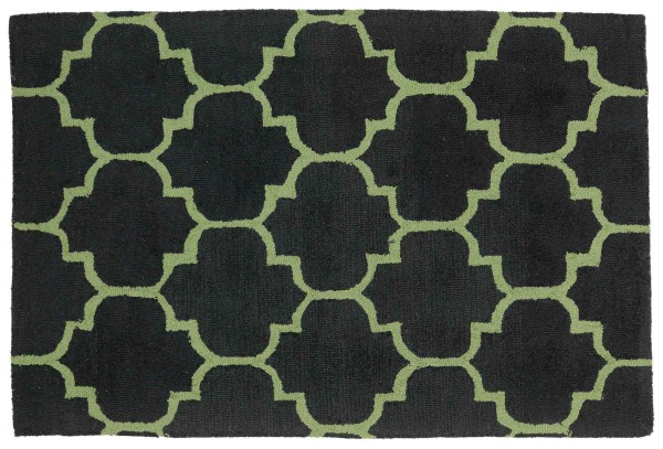Wool Rug Moroccan Pattern 120x180 Black Ornaments Hand Tufted Modern
