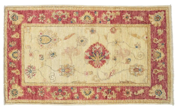 Afghan Chobi Ziegler Rug 60x120 Hand Knotted Beige Floral Pattern Orient Short Pile