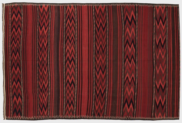 Kelim Afghan Teppich 300x500 Handgewebt Rot Streifen Handarbeit Schlafzimmer