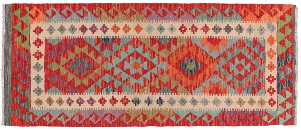 Afghan Maimana Kelim Teppich 70x180 Handgewebt Bunt Geometrisch Handarbeit Gewebt