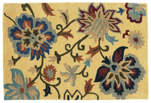 Short pile rug Flowers 120x180 gold floral pattern handcrafted handtufted modern