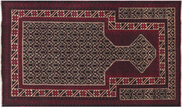 Afghan Gebetsteppich Belutsch Teppich 100x150 Handgeknüpft Rot Geometrisch Orient