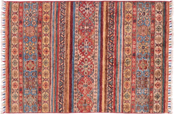 Afghan Ziegler Khorjin Rug 80x120 Hand Knotted Red Stripes Orient Short Pile