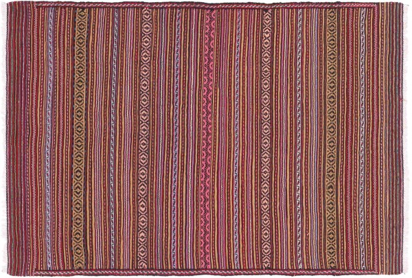 Afghan Kelim Soumakh Ghalmuri Teppich 100x140 Handgewebt Braun Streifen Handarbeit