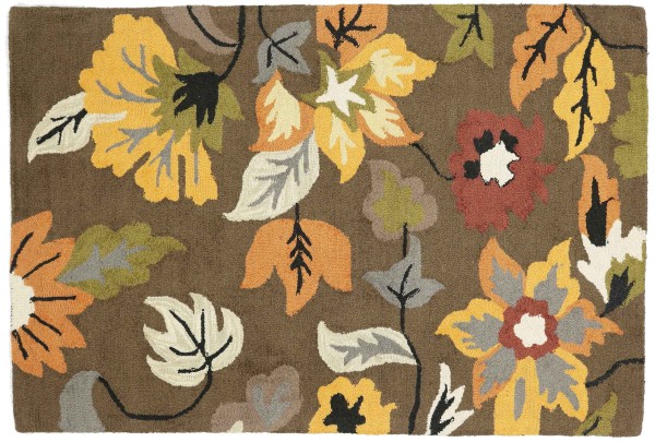 Short pile rug Flowers 120x180 brown floral pattern handcrafted handtufted modern