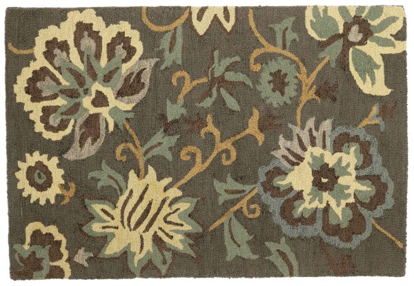 Handgefertigter Teppich Flowers 120x180 Grau Blumenmuster Handarbeit Handtuft Modern