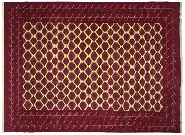 Afghan Teppich 300x400 Handgeknüpft Rot Geometrisch Orient Kurzflor Wohnzimmer