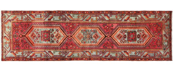 Perser Hamedan Teppich 100x320 Handgeknüpft Läufer Rot spiegelmuster Wolle Kurzflor Rug