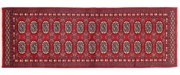 Pakistan Buchara Teppich 60x180 Handgeknüpft Läufer Rot Geometrisch Orient Kurzflor