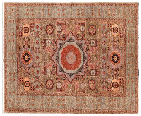 Afghan Ziegler Mamluk Rug 200x300 Hand Knotted Brown Geometric Orient Short Pile