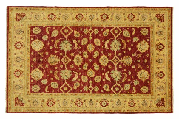 Afghan Ziegler Khorjin Carpet Hand Knotted 160x230 Red Floral Wool Short Pile 