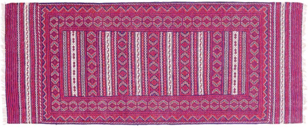 Afghan Kelim Soumakh Ghalmuri Teppich 80x190 Handgewebt Läufer Rot Geometrisch