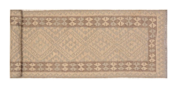 Afghan Kelim Old Style Natural Teppich 80x400 Handgewebt Läufer Beige Geometrisch
