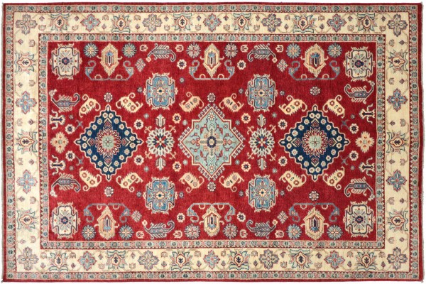 Afghan Kazak Fine Teppich 180x250 Handgeknüpft Rot Geometrische Wolle Kurzflor Rug