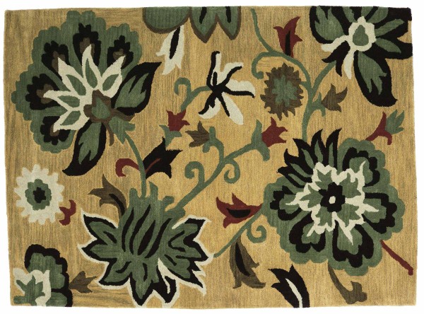 Handmade Carpet Flowers 160x230 Gold Floral Pattern Hand Tufted Modern