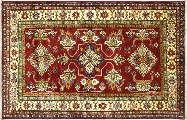 Afghan Kazak Fein 120x170 Handgeknüpft Orientteppich Rot Umrandung Wolle