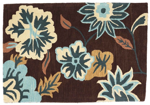 Wollteppich Blüte Handgefertigt 120x180 Braun Floral Handarbeit Handtuft Modern