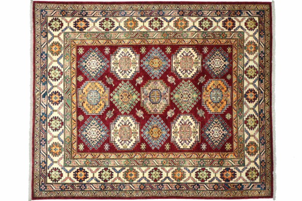 Afghan Kazak Fine Rug 150x200 Hand Knotted Square Red Geometric Orient