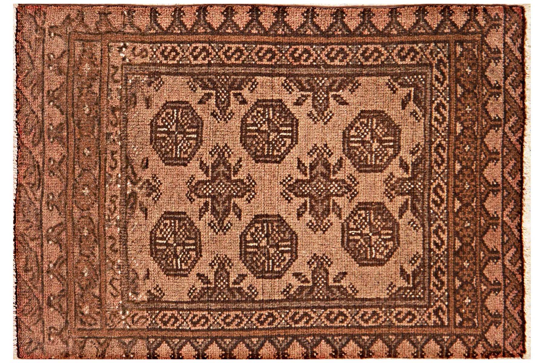Afghan Poshti Bridge Mat Carpet 40x60 Hand Knotted Green Geometric Orient 23 