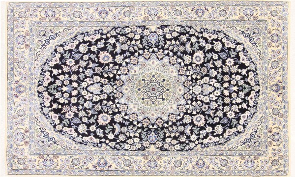 Persian carpet Nain 9LA 140x200 Hand-knotted Dark Blue Floral Oriental UNIKAT