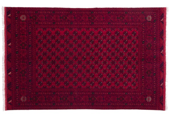 Afghan Orientteppich 130x190 Handgeknüpft Teppich Rot Geometrisch Muster