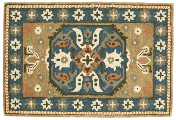 Short pile wool carpet Heriz 120x180 brown medallion handmade handtuft modern