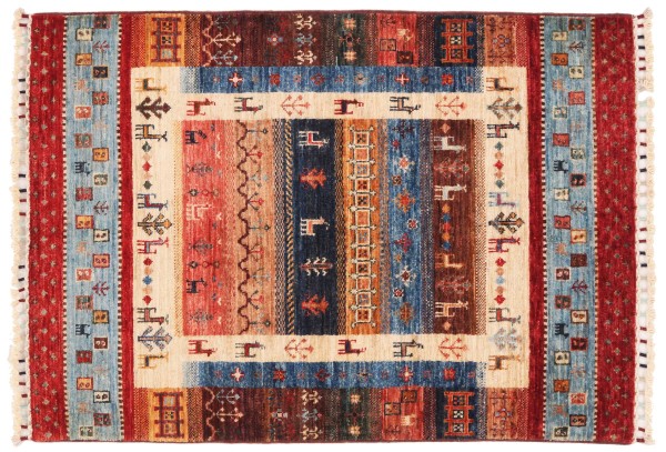 Modern Gabbeh animal motif carpet 80x120 hand-knotted beige nomad pattern oriental