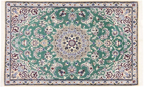 Persian carpet Nain 9LA 80x150 Hand-knotted Green Floral Oriental UNIKAT short pile