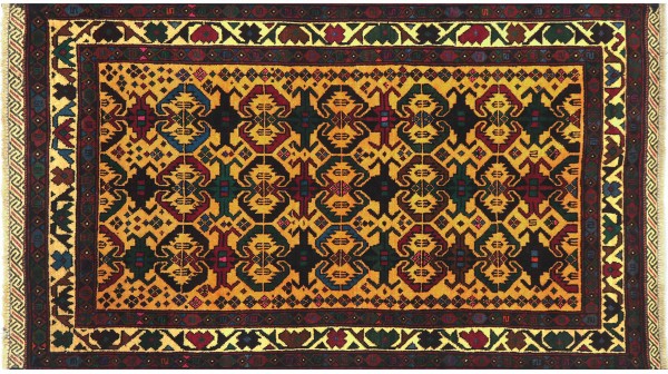 Afghan Prayer rug Balouch Teppich 100x150 Handgeknüpft Orange Geometrisch Orient