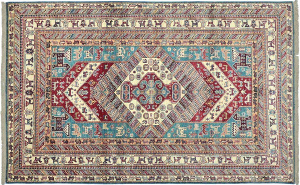 Afghan Kazak Fine Teppich 170x240 Handgeknüpft Beige Geometrische Wolle Kurzflor Rug