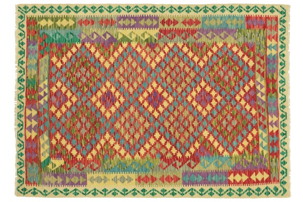 Afghan Maimana Kelim Bunt 192x157 Handgewebt Teppich 160x190 Bunt Geometrisch Orient