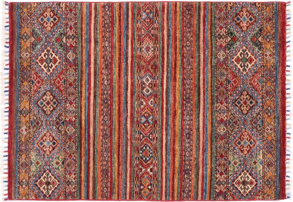 Afghan Ziegler Khorjin Rug 100x150 Hand Knotted Blue Stripes Orient Short Pile