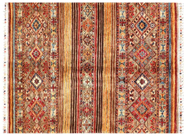 Afghan Ziegler Khorjin Rug 100x150 Hand Knotted Brown Striped Orient Short Pile