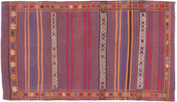 Afghan Kilim Soumakh Ghalmuri Rug 190x330 Handwoven Brown Stripes Handmade
