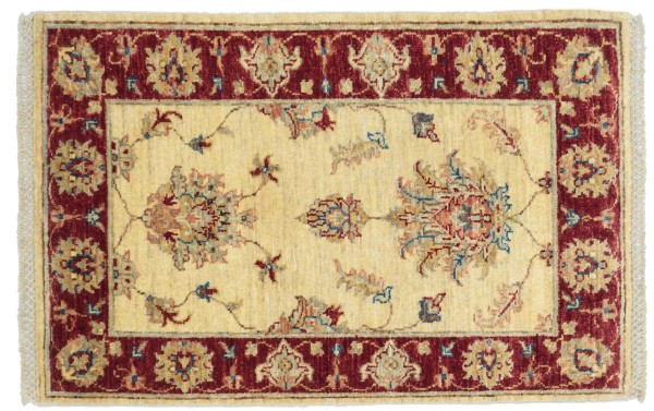 Afghan Chobi Ziegler Teppich 80x120 Handgeknüpft Beige Floral Orient Kurzflor
