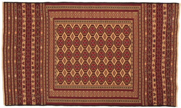 Afghan Mushwani Kelim 120x200 Handgewebt Teppich Rot Geometrisch Muster