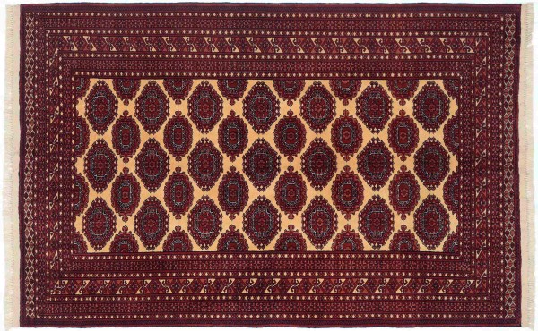 Afghan Rug 120x180 Hand Knotted Beige Geometric Orient Low Pile Living Room