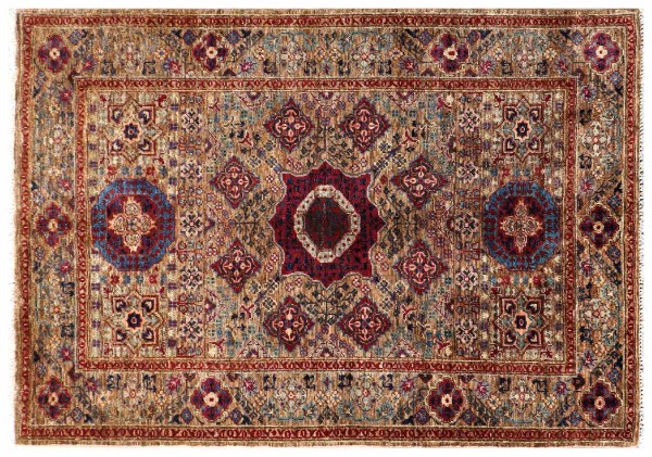 Afghan Ziegler Mamluk Teppich 100x150 Handgeknüpft Braun Geometrisch Orient Kurzflor