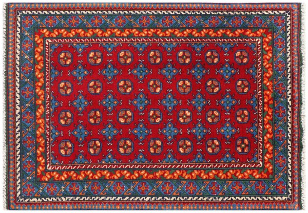 Afghan Akcha Rang Dar Teppich 120x180 Handgeknüpft Rot Durchgemustert Orient Kurzflor