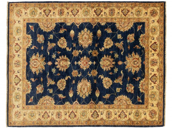 Afghan Chobi Ziegler 140x170 Handgeknüpft Teppich Blau Blumenmuster Kurzflor
