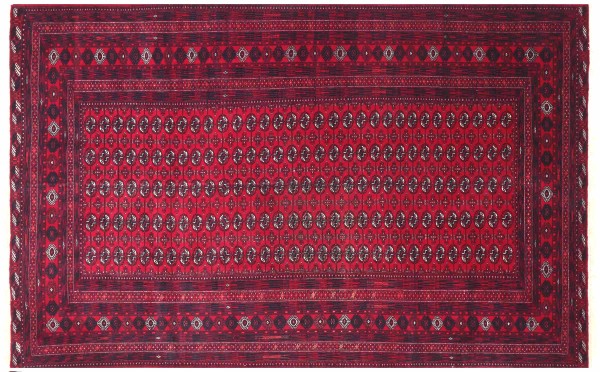 Afghan Mauri Teppich 200x300 Handgeknüpft Rot Geometrisch Orient Kurzflor Wohnzimmer