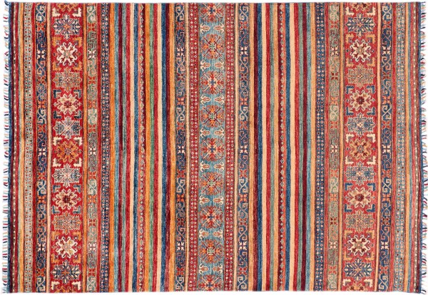 Afghan Ziegler Khorjin Rug 170x240 Hand Knotted Blue Stripes Orient Short Pile