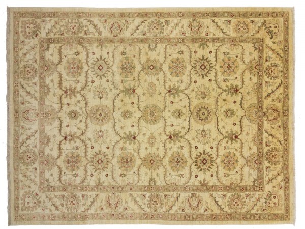 Afghan Chobi Ziegler Rug 250x300 Hand Knotted Beige Floral Orient Short Pile