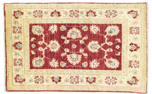 Afghan Chobi Ziegler Teppich 80x120 Handgeknüpft Rot Floral Orient Kurzflor Wohnzimmer