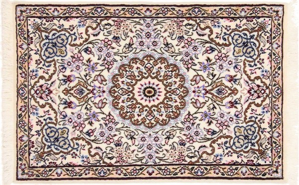 Persian carpet Nain 9LA 60x90 hand-knotted white medallion oriental UNIKAT short pile