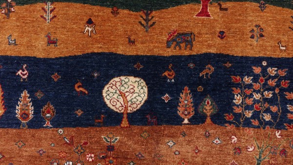 Ziegler Landschaft Bäume Teppich 120x180 Handgeknüpft Bunt Orientalisch UNIKAT Kurzflor