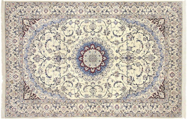 Persian carpet Nain 9LA 200x300 hand-knotted white medallion oriental UNIKAT short pile