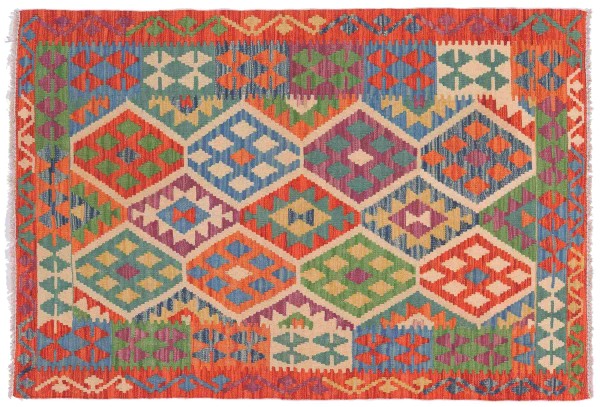 Afghan Maimana Kelim Teppich 110x160 Handgewebt Bunt Geometrisch Handarbeit Gewebt